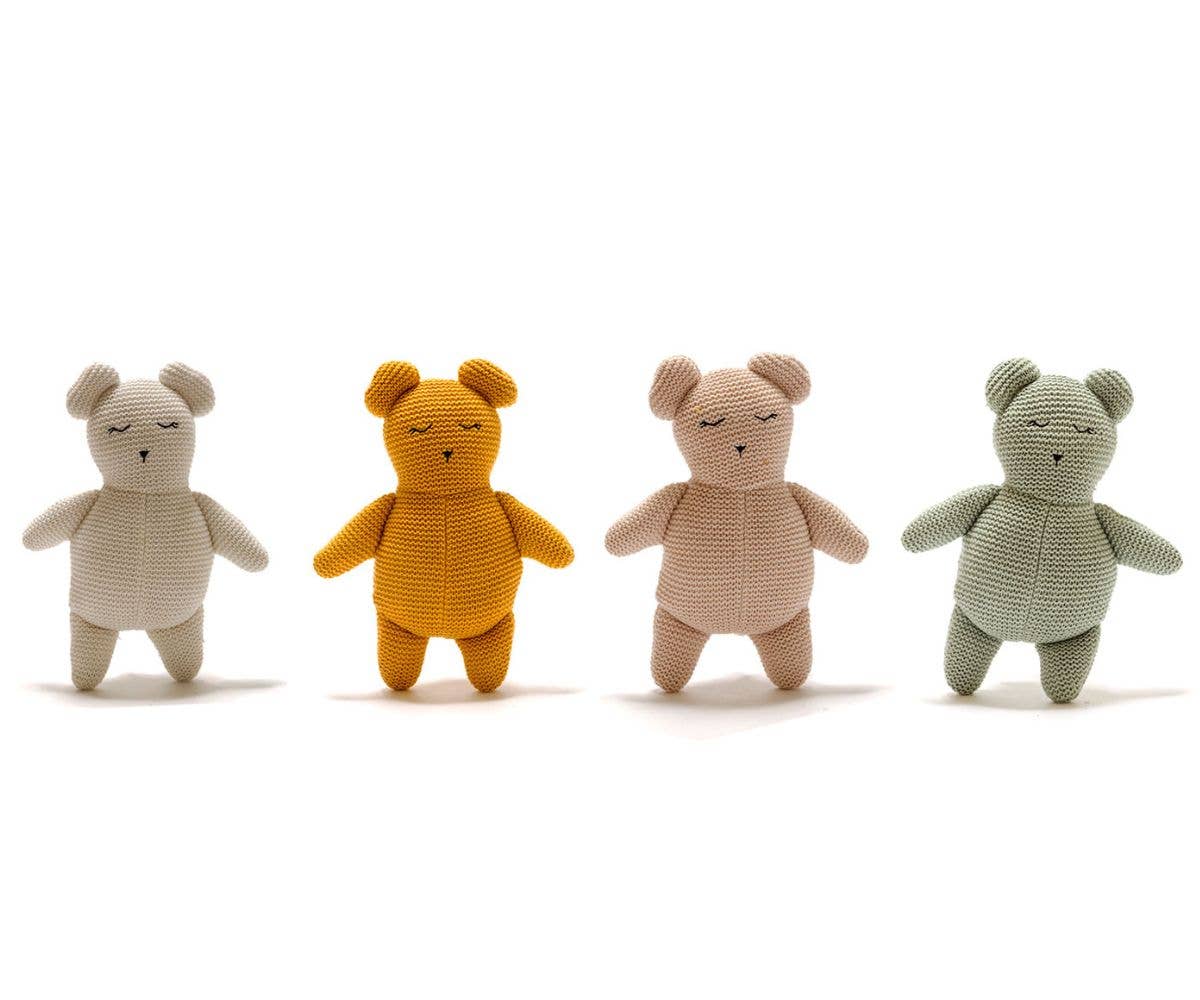 Organic Cotton Knitted Mustard Teddy Bear Toy by Best Years