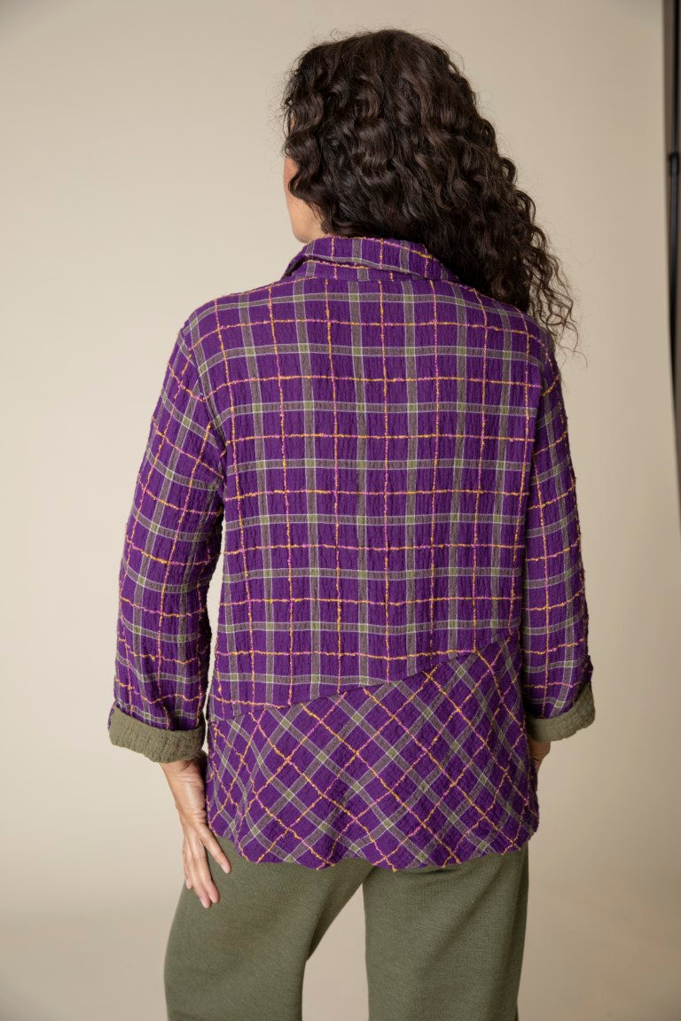 Double Faced Windowpane Pieced Tunic Shirt in Plum by Habitat Clothing