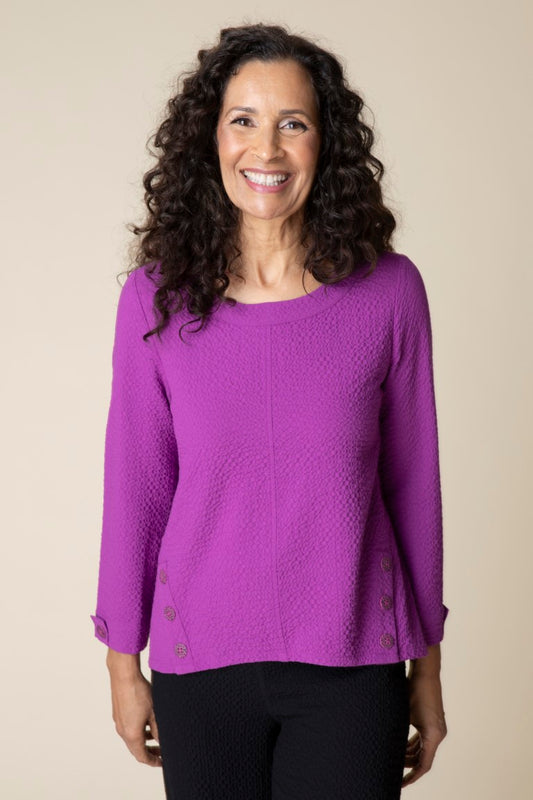 SALE 50% off - Crinkle Crepe Solid Side Button Pullover in Jam by Habitat Clothing