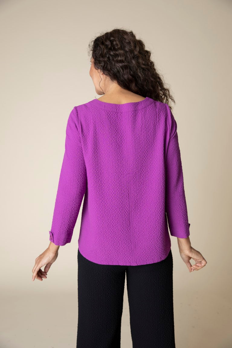 Crinkle Crepe Solid Side Button Pullover in Jam by Habitat Clothing