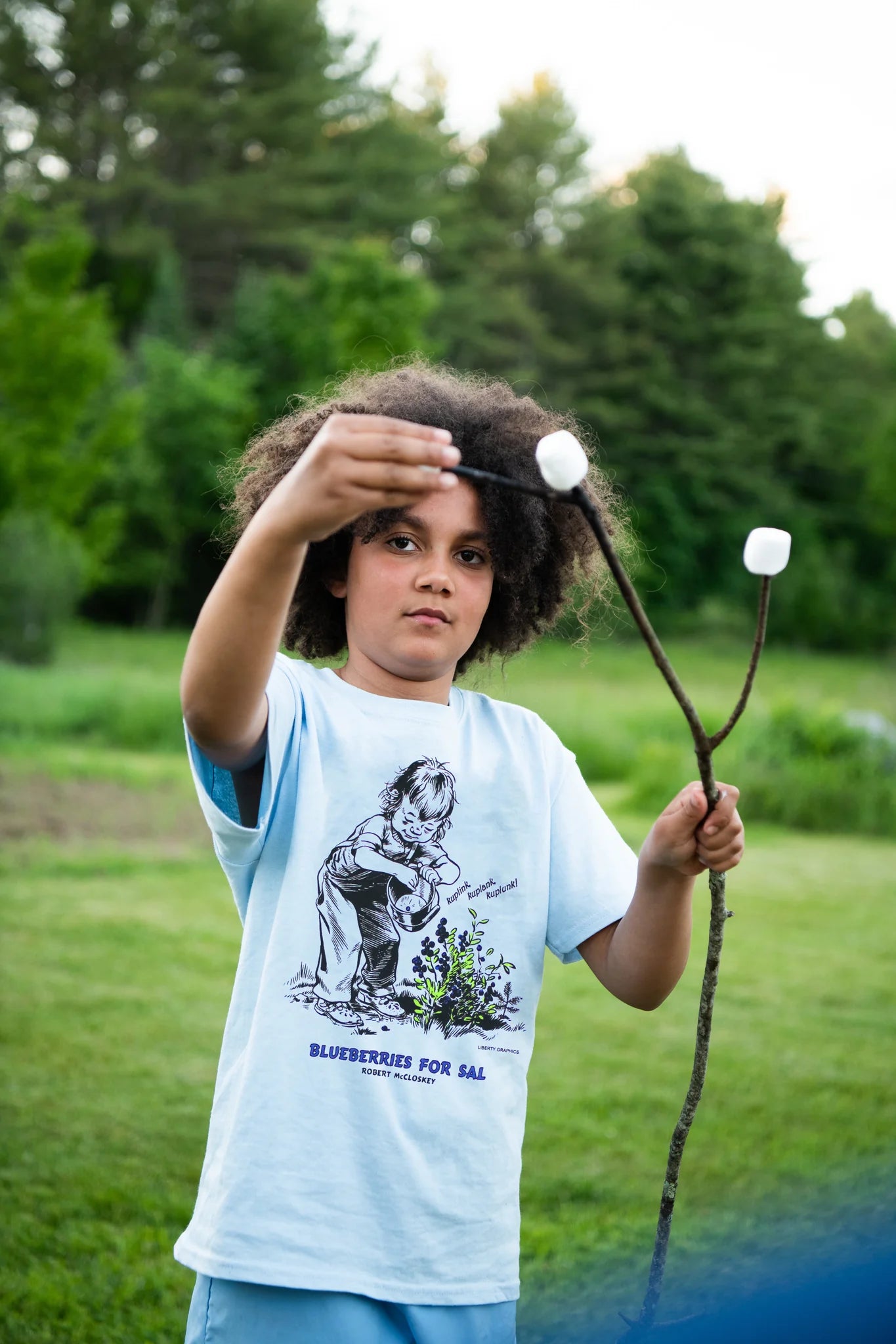 Blueberries for Sal Kuplink! Youth Blue T-Shirt by Liberty Graphics