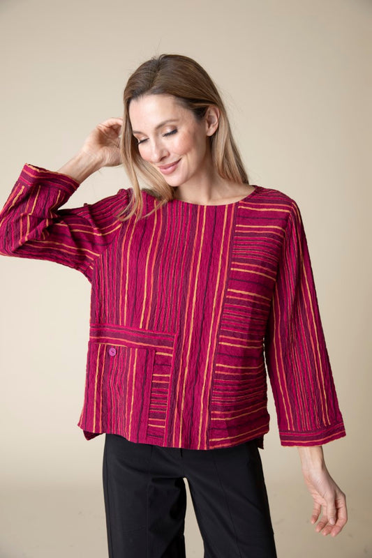 Change Your Stripes Pocket Pullover Top in Apple by Habitat Clothing