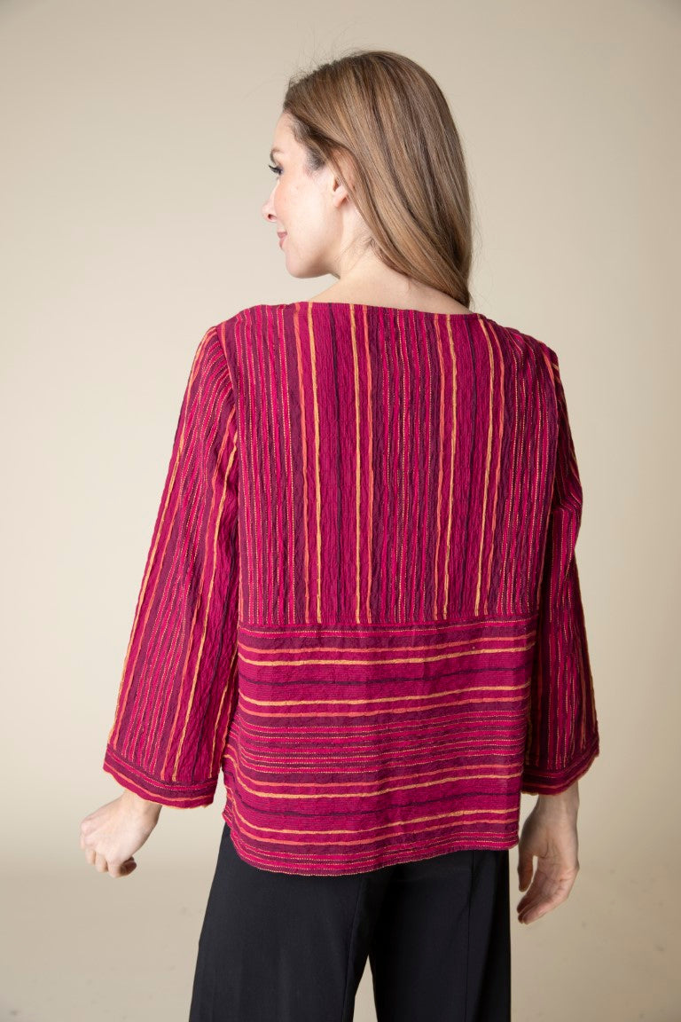 Change Your Stripes Pocket Pullover Top in Apple by Habitat Clothing