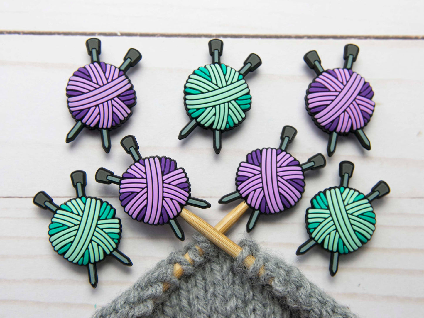 Purple Yarn Ball Stitch Stoppers from Fox & Pine Stitches