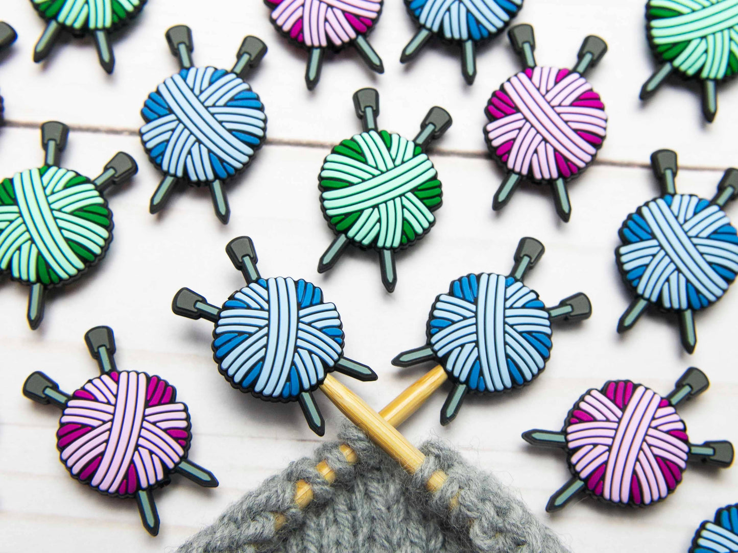 Purple Yarn Ball Stitch Stoppers from Fox & Pine Stitches