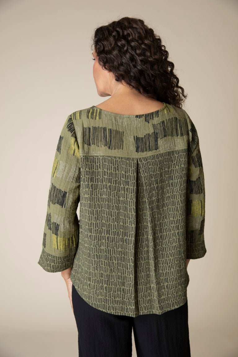 Fine Lines Side Button Tunic in Olive by Habitat Clothing