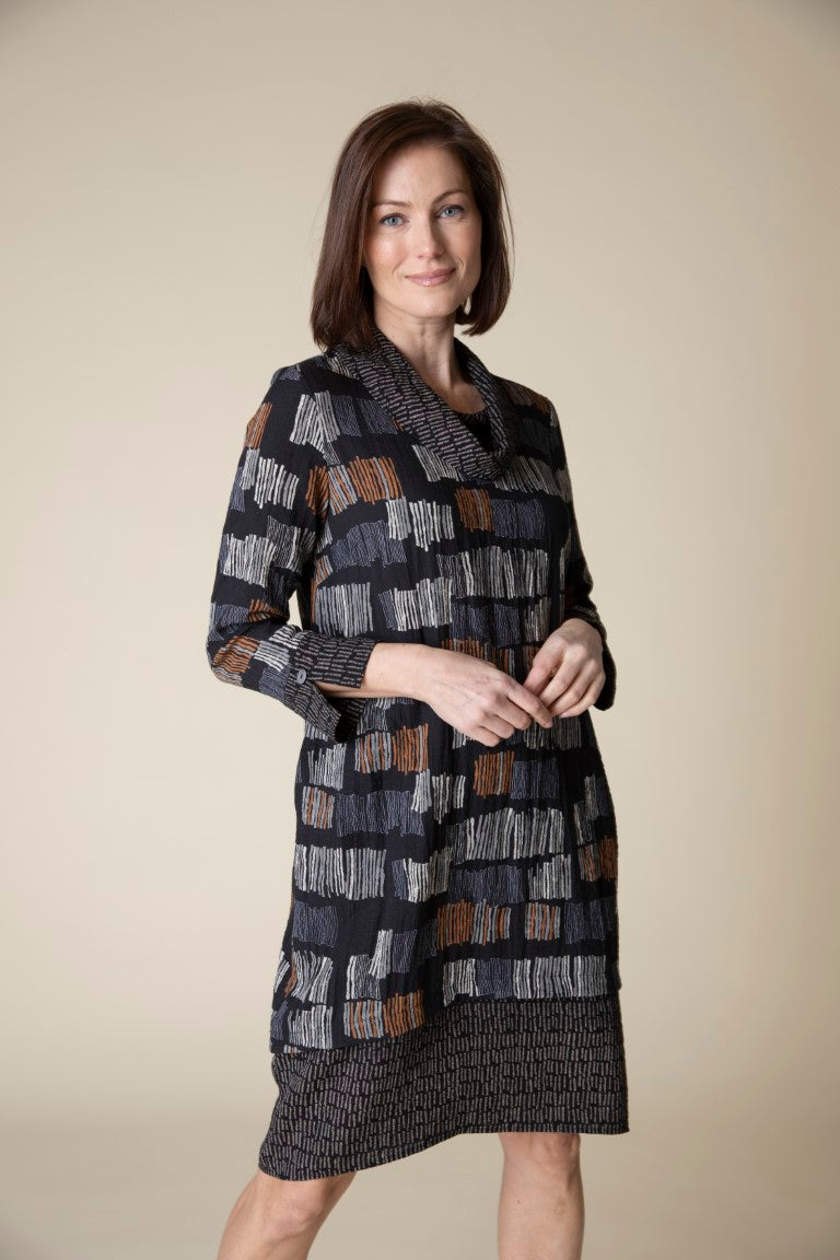 Express Lines Drape Collar Dress in Black by Habitat Clothing