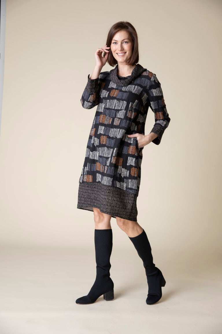 Express Lines Drape Collar Dress in Black by Habitat Clothing