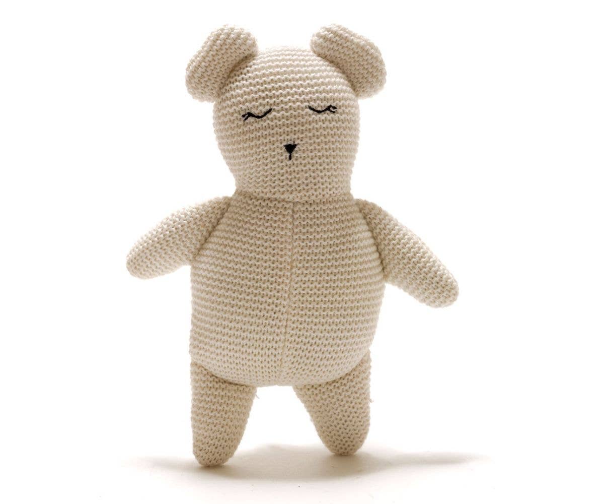 Organic Cotton Knitted White Teddy Bear Toy by Best Years