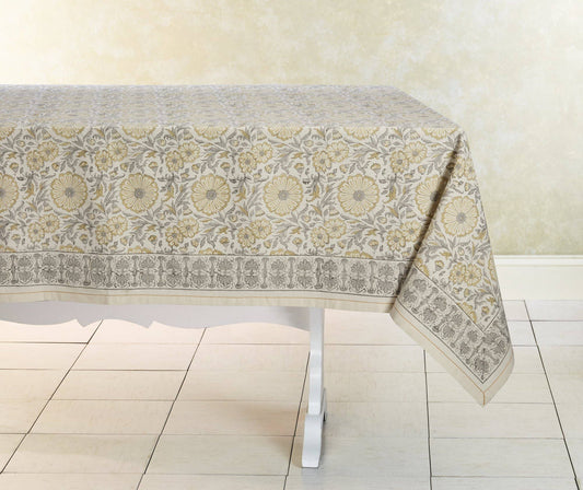 ZINNIA  Hand Block Printed Cotton Tablecloth from Sustainable Threads