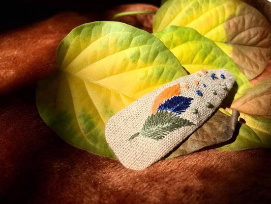 Three Leaves Neutral Embroidered Hair Barrette from Quince Fables