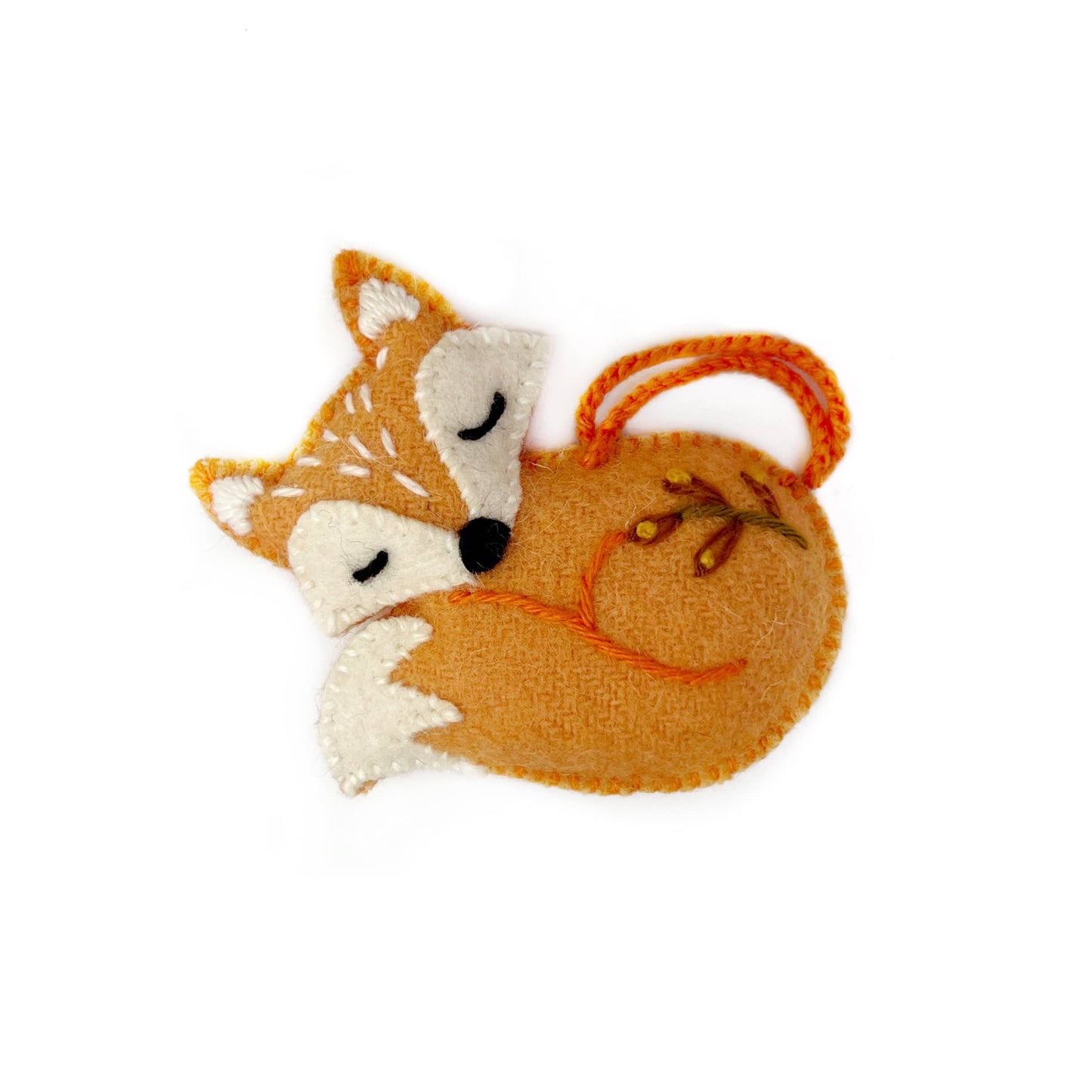 Sleeping Fox Embroidered Wool Ornament from Ornaments 4 Orphans
