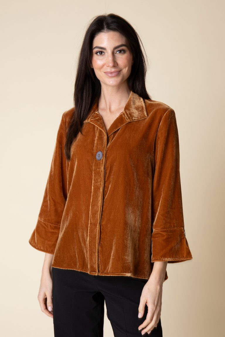 Velvet Hidden Placket Swing Shirt in Ginger by Habitat Clothing