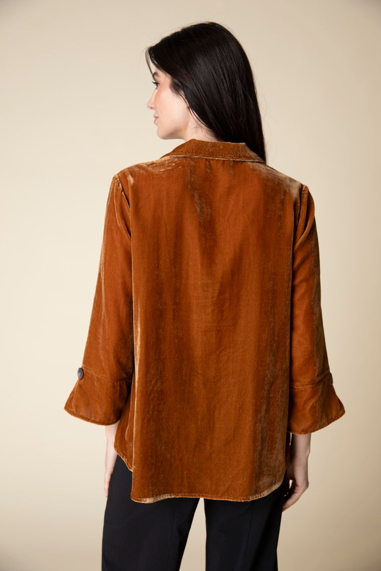 Velvet Hidden Placket Swing Shirt in Ginger by Habitat Clothing