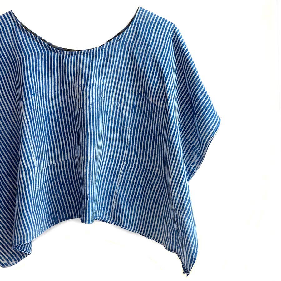 Classic Blue Stripes Cotton Silk Croptop by Ichcha