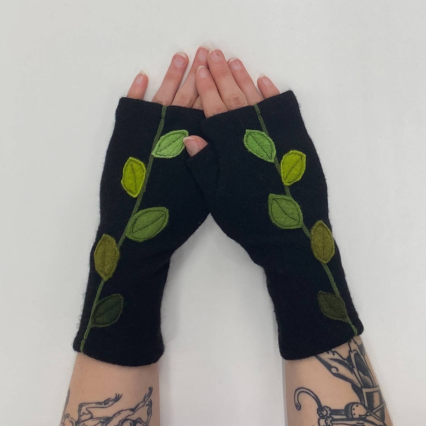 Leaves on Orange - Fingerless Cashmere Gloves from Sardine Clothing Co.