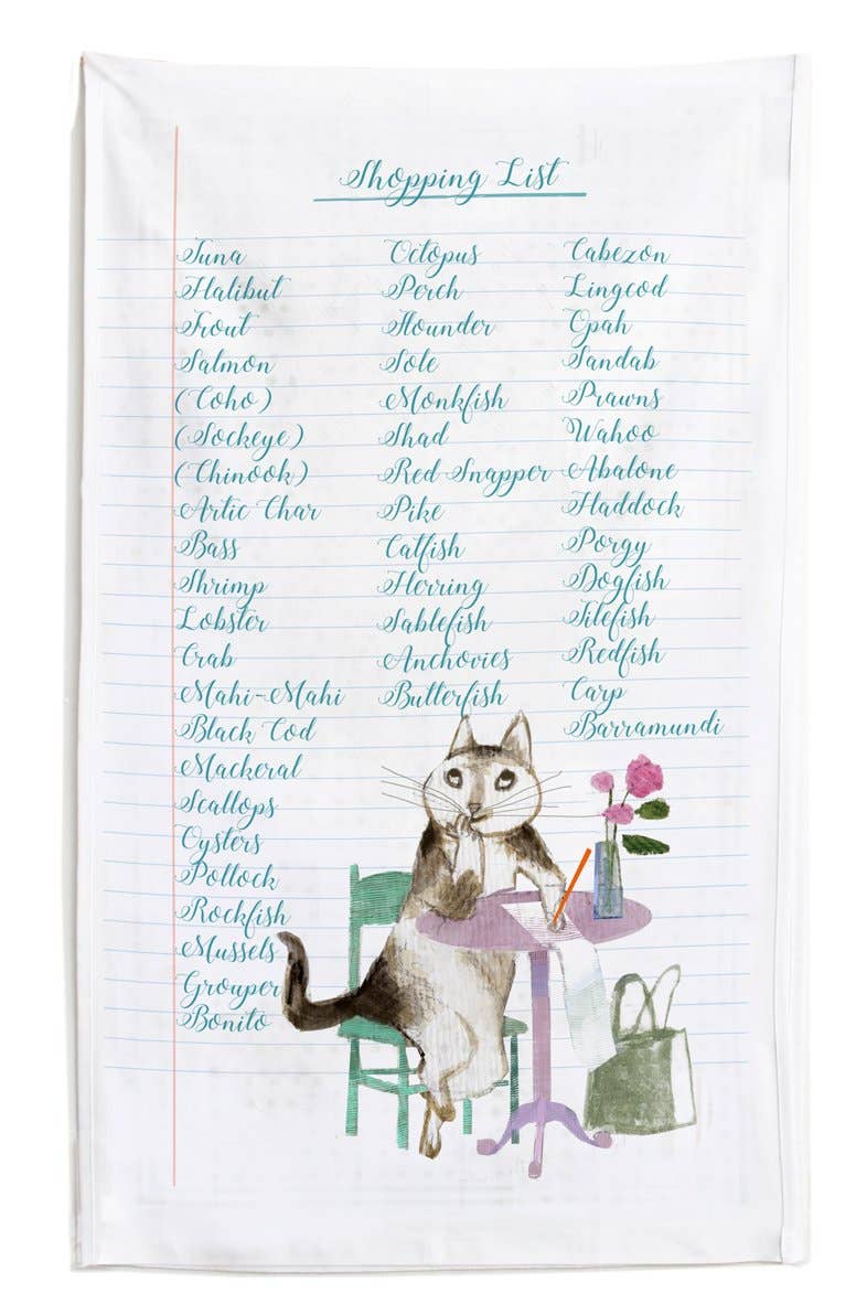 Fish Shopping List Tea Towel by Artiphany