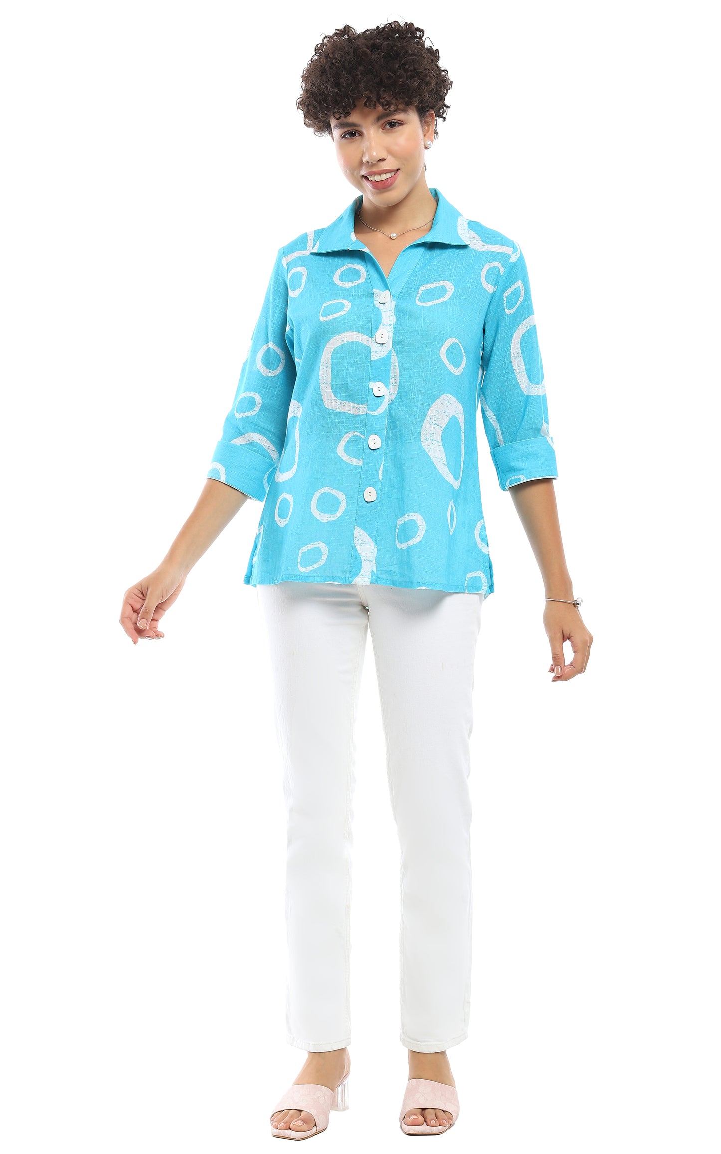 April Button Up Shirt in Turquoise by Parsley & Sage