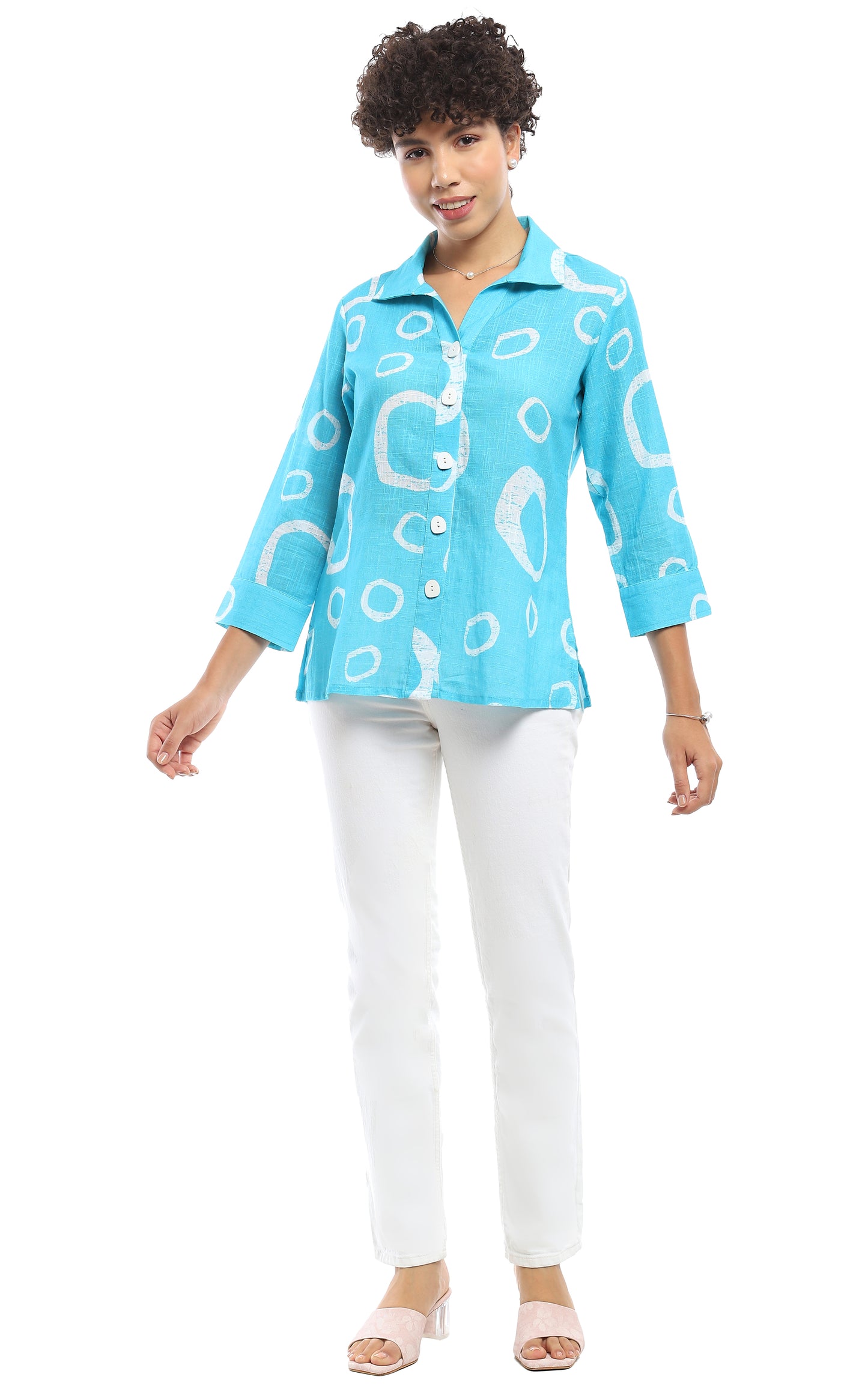 April Button Up Shirt in Turquoise by Parsley & Sage