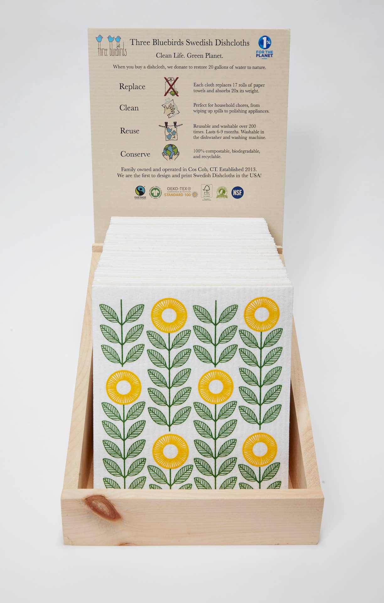 Vines on Green - Swedish Dishcloths by Three Blue Birds