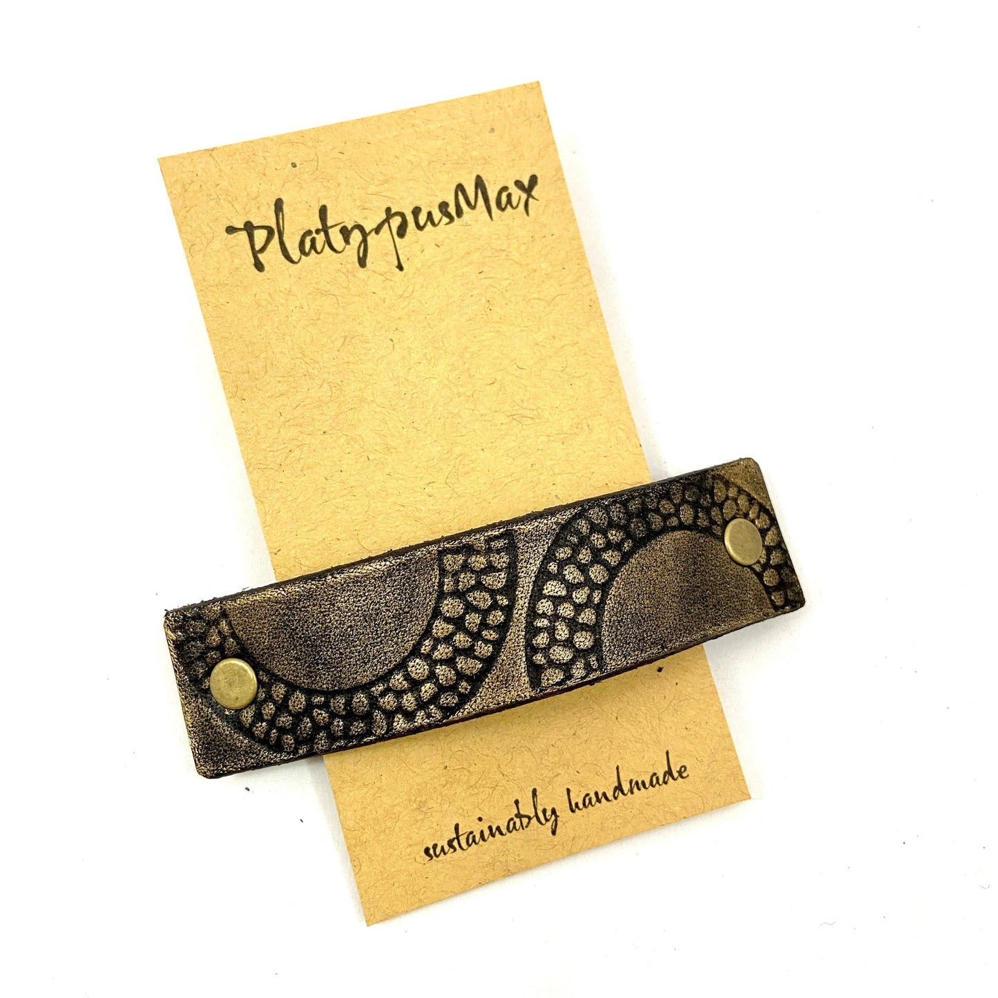 Antique Brass Geometric Half Circles Leather Hair Clip by PlatypusMax