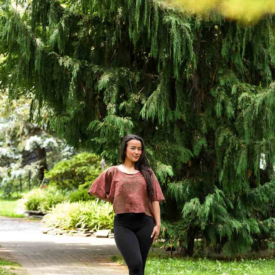 Autumn Breeze Block Printed Cotton Silk Croptop by Ichcha - Maine Yarn & Fiber Supply
