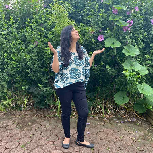 Patta Block Print Tropical Monstera Plant Dye Women Crop Top by Ichcha