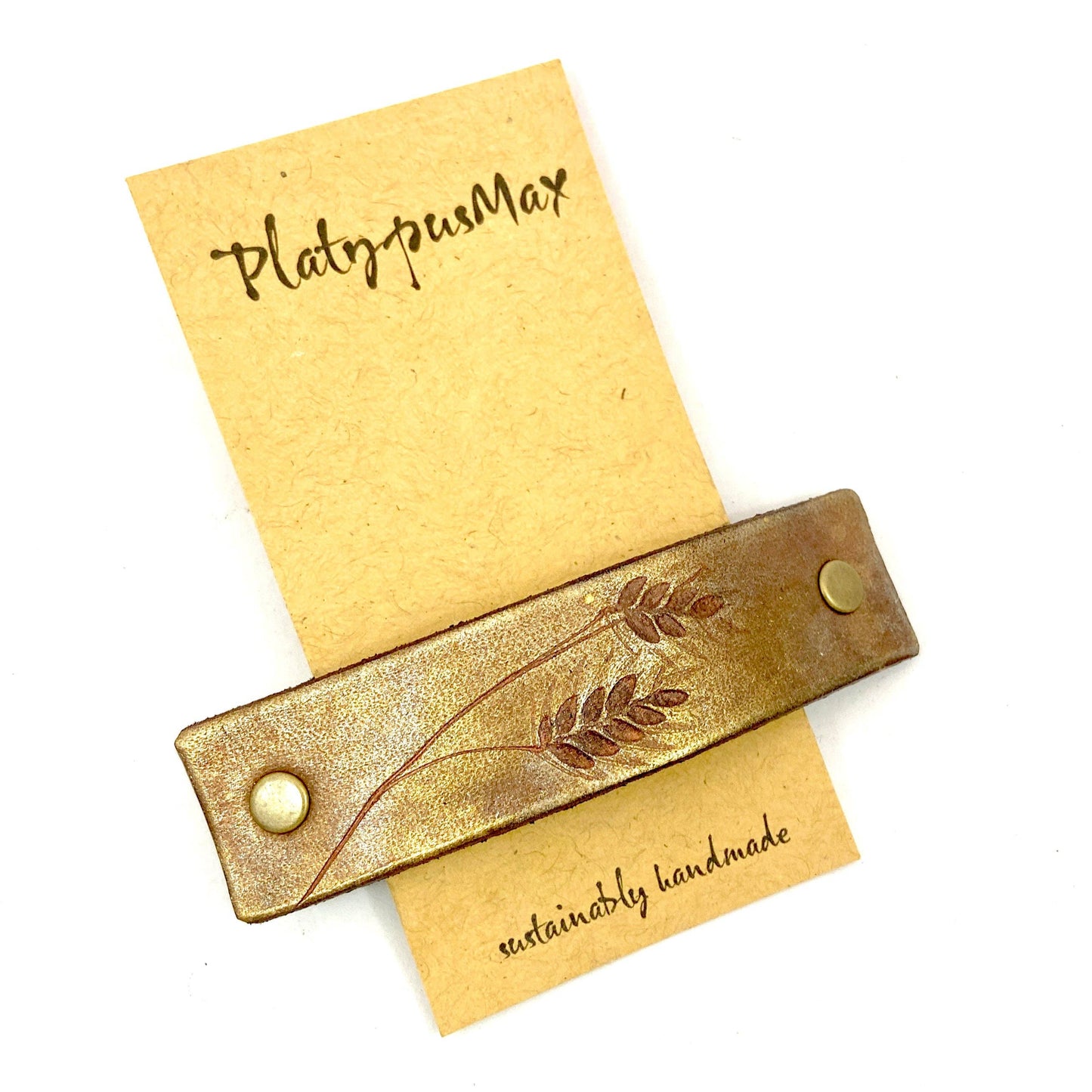 Copper / Rose Gold Wheat Stalk Leather Hair Barrette by PlatypusMax