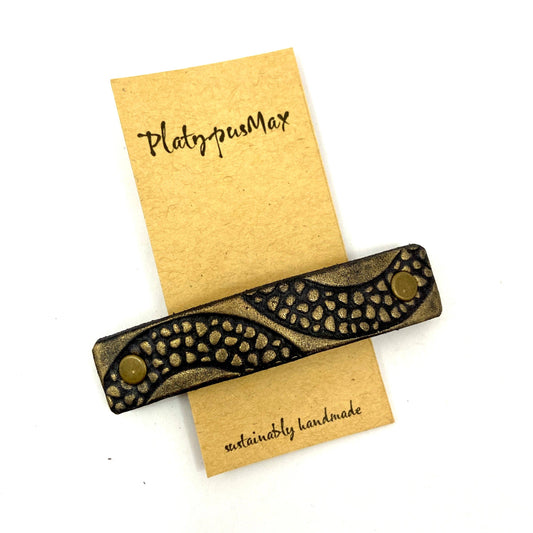 Antique Brass Geometric Half Circles Leather Hair Barrette by PlatypusMax