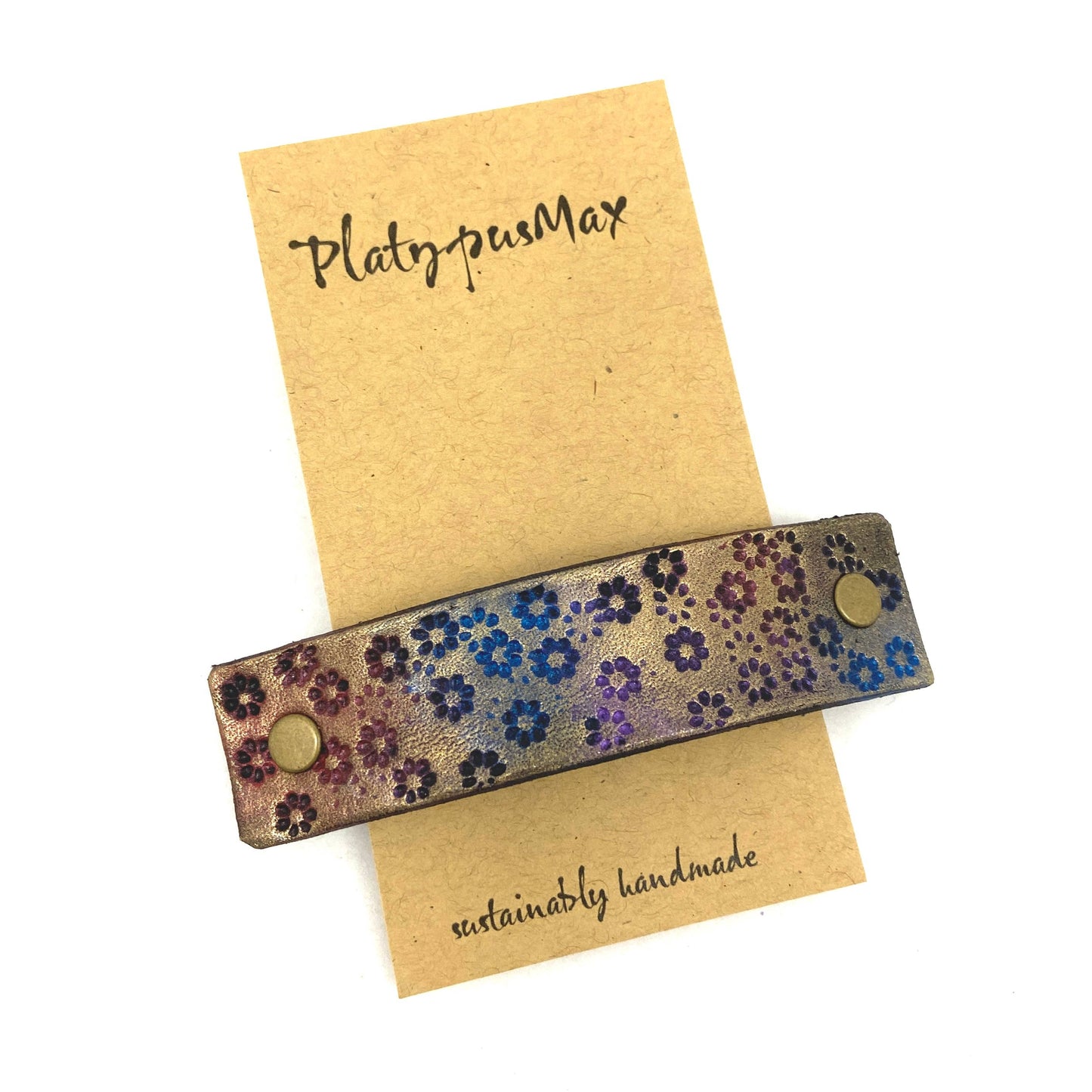 Wildflowers Rustic Stamped Leather Hair Barrette by PlatypusMax