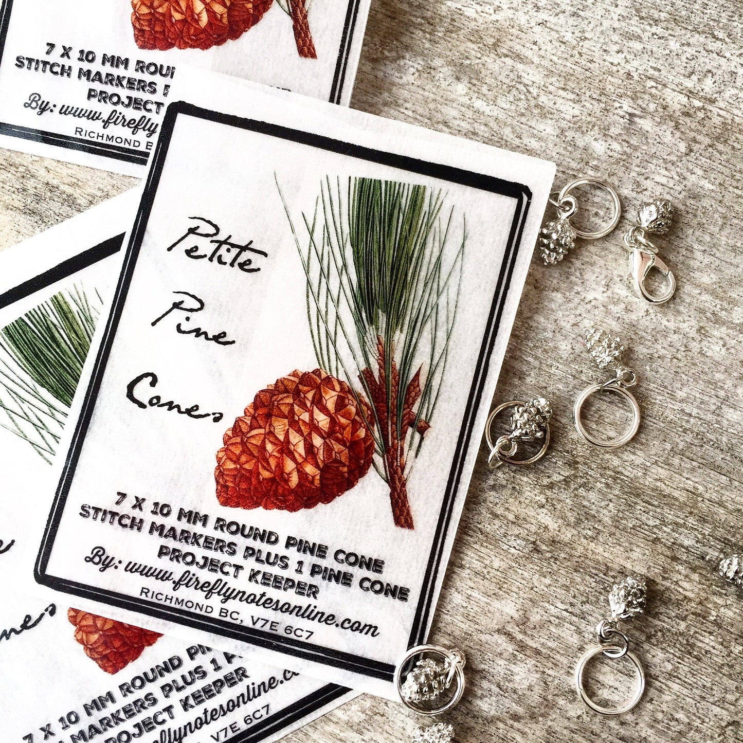 Pine Cone Stitch Markers and Progress Keeper from Firefly Notes