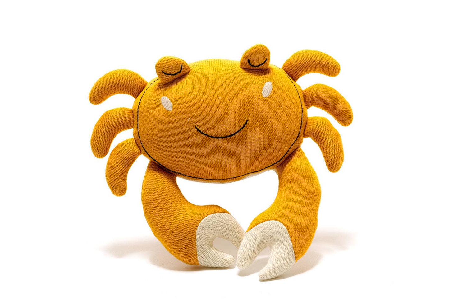 Tactile Crab Plush Toy Knitted Organic Cotton in Mustard by Best Years