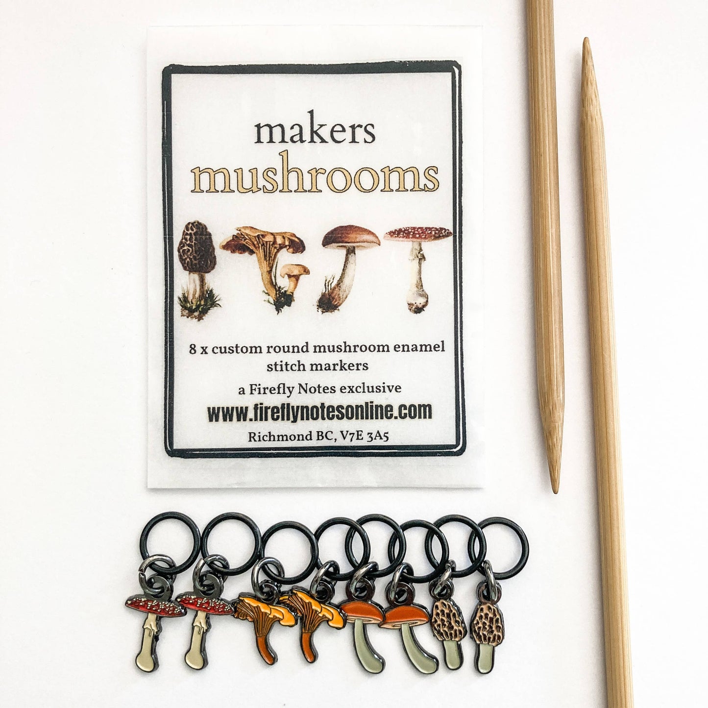 Makers mushrooms Enamel Stitch Marker Pack from Firefly Notes