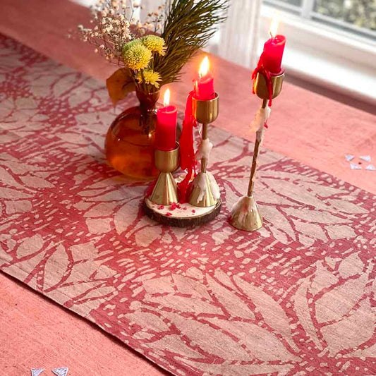 Rosette Pink Block Print Cotton Linens Table Runner by Ichcha