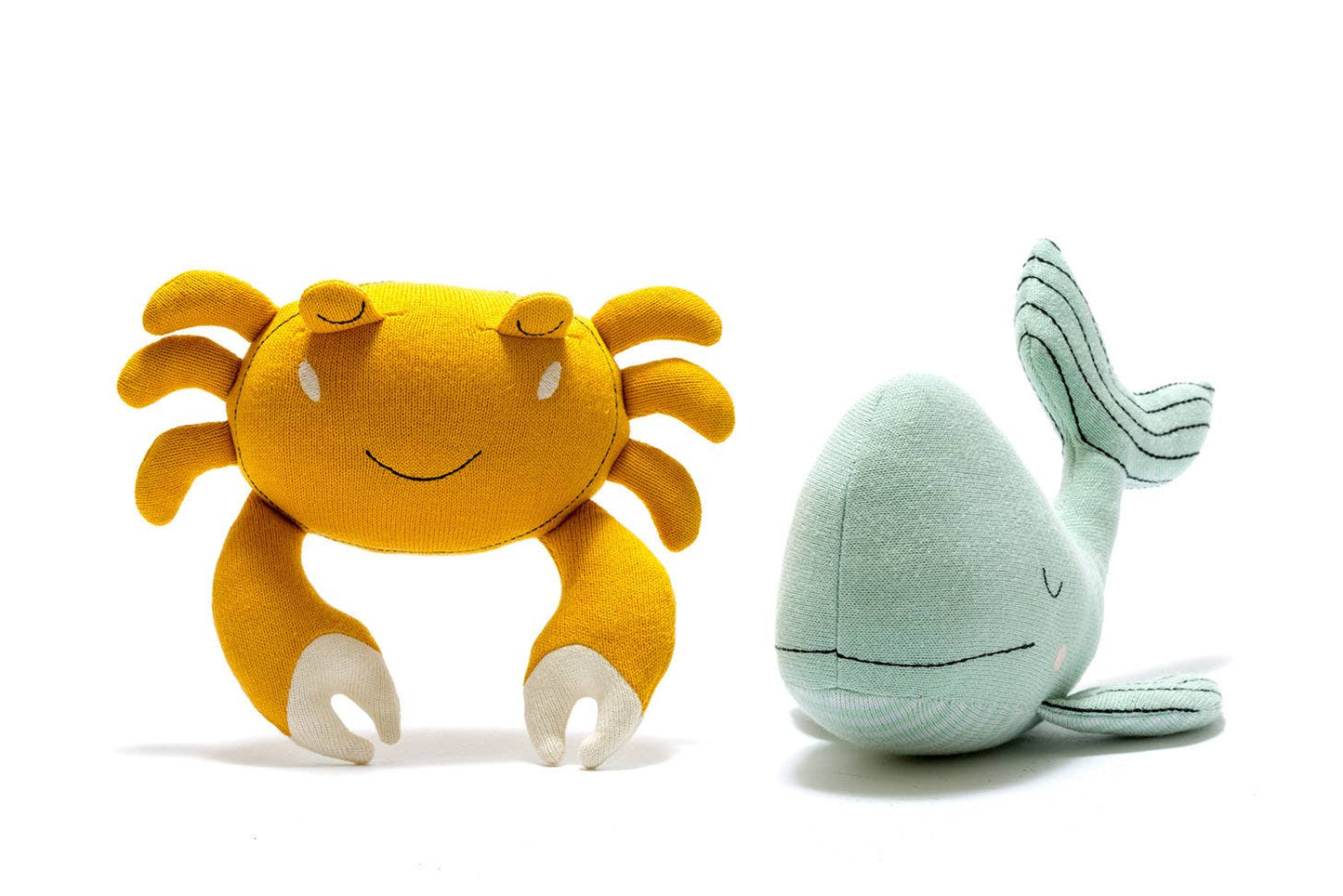 Tactile Crab Plush Toy Knitted Organic Cotton in Mustard by Best Years