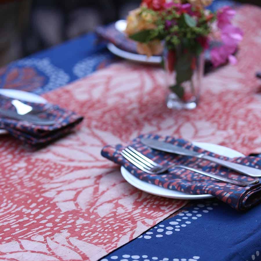 Rosette Pink Block Print Cotton Linens Table Runner by Ichcha