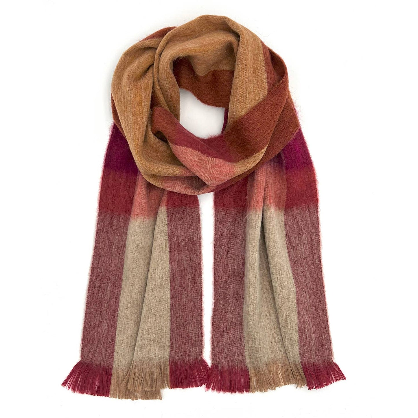 Alpaca Scarf in Sea Coral Plaid from Shupaca Alpaca