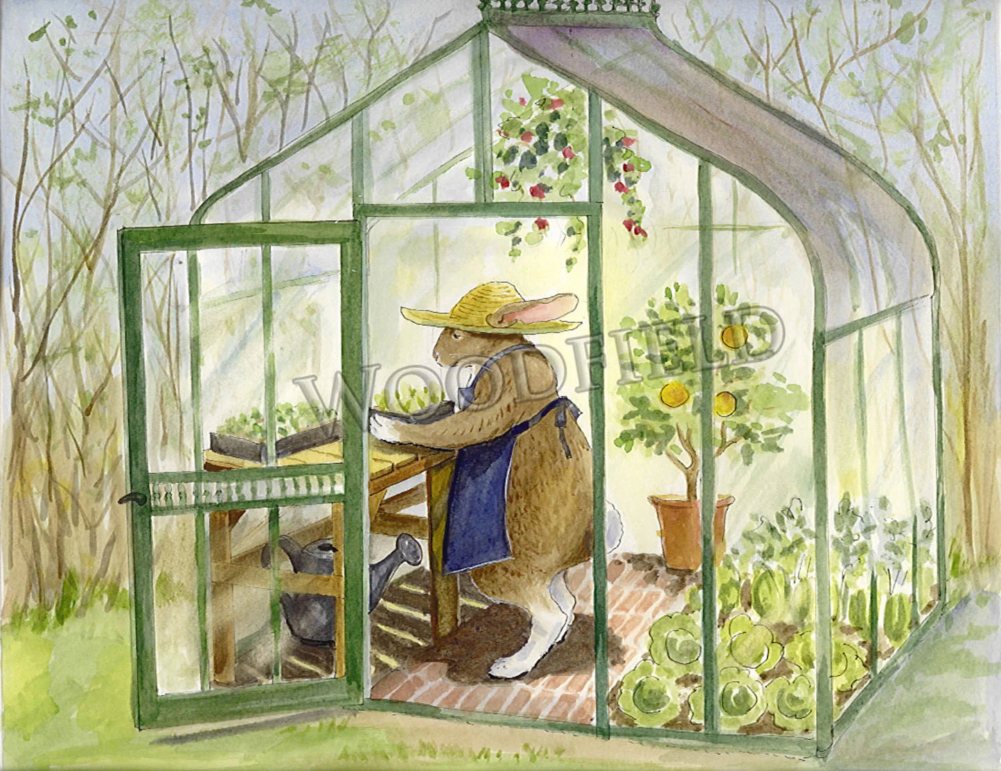 Green House Rabbit - Greeting Card by Woodfield Press