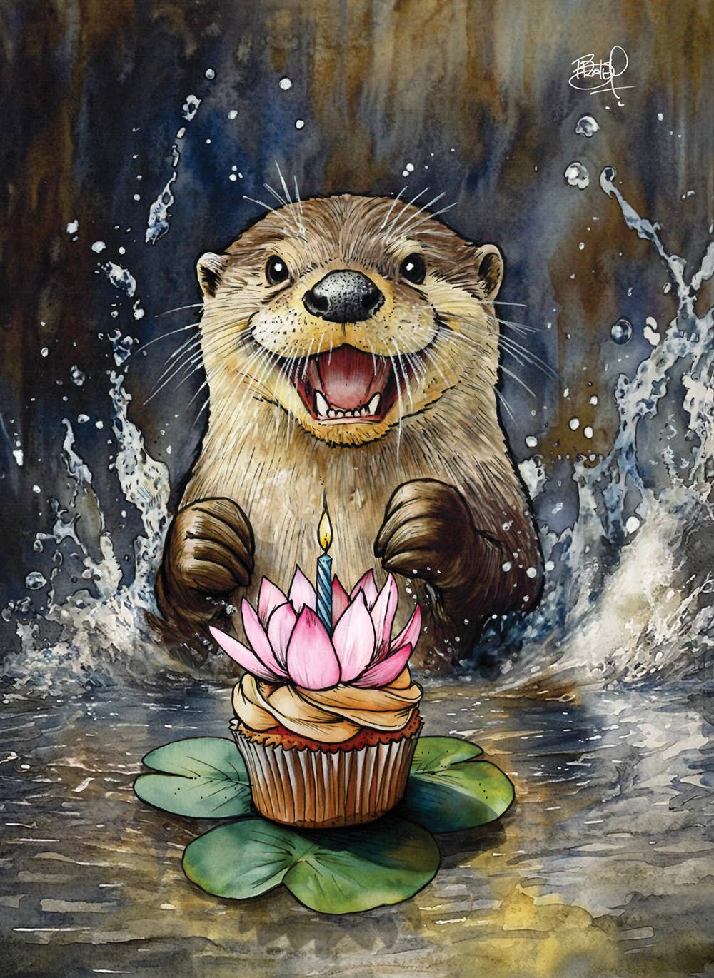 Lily Cake Birthday Greeting Card (blank inside) by Shawn Braley Illustration