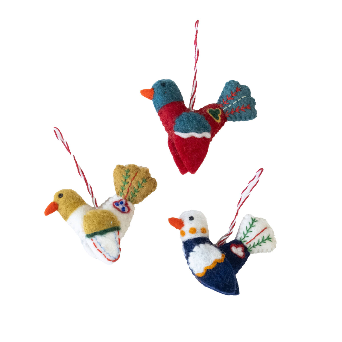 Embroidered Felt Bird Ornaments from The Winding Road