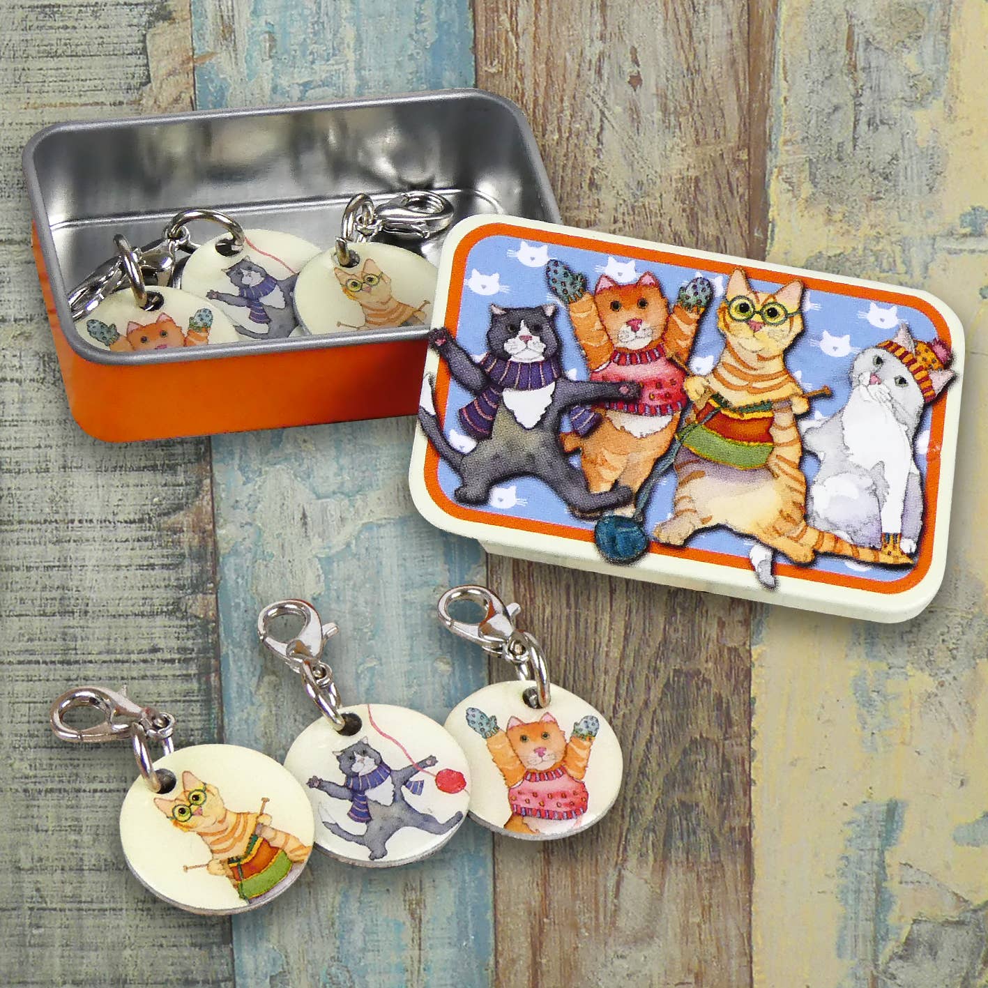 Kittens In Mittens Crochet (Lobster Claw) Stitch Markers (Set of 6) In A Pocket Tin from Emma Ball Ltd