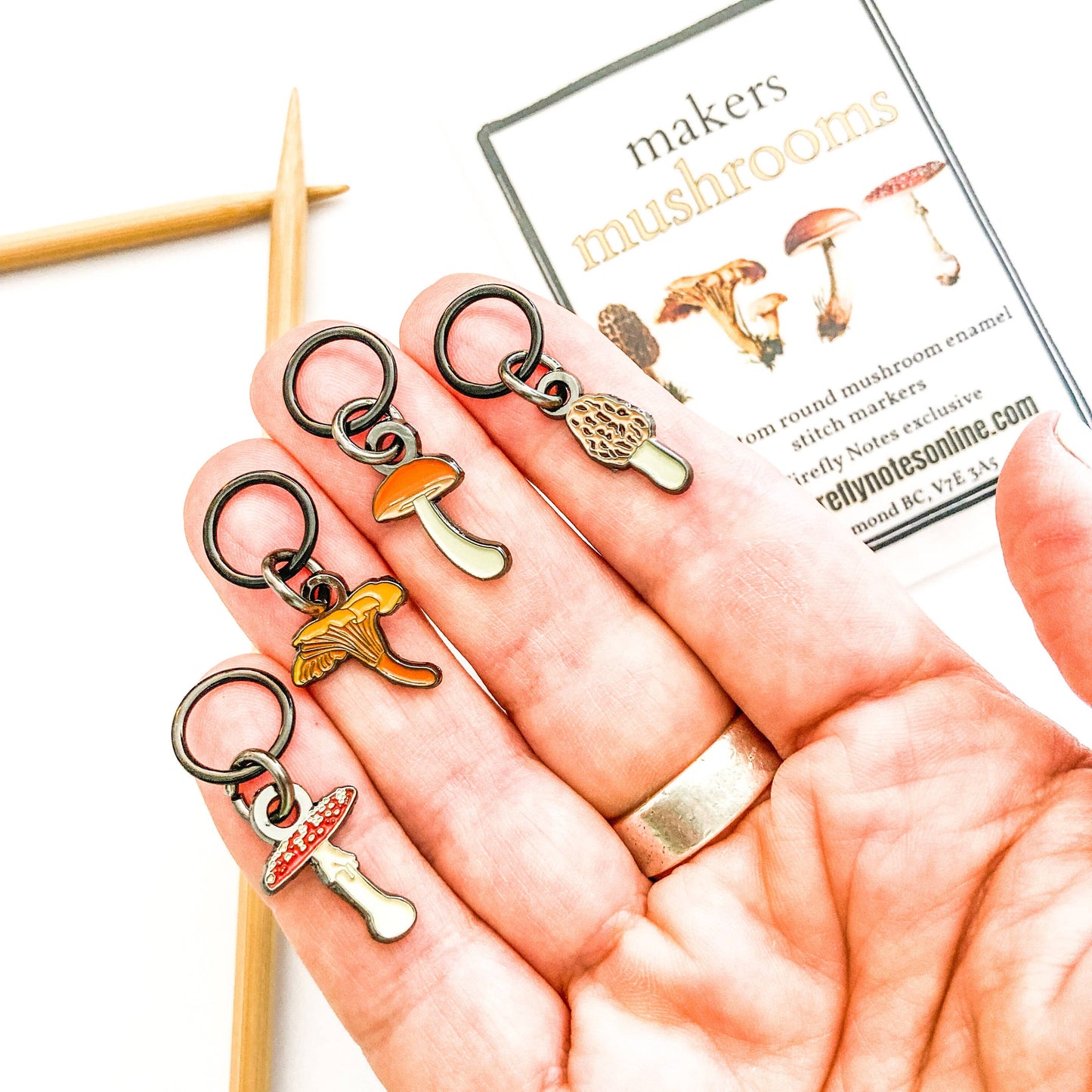 Makers mushrooms Enamel Stitch Marker Pack from Firefly Notes