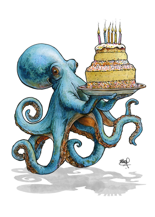 Octopoda Birthday Greeting Card (blank inside) by Shawn Braley Illustration