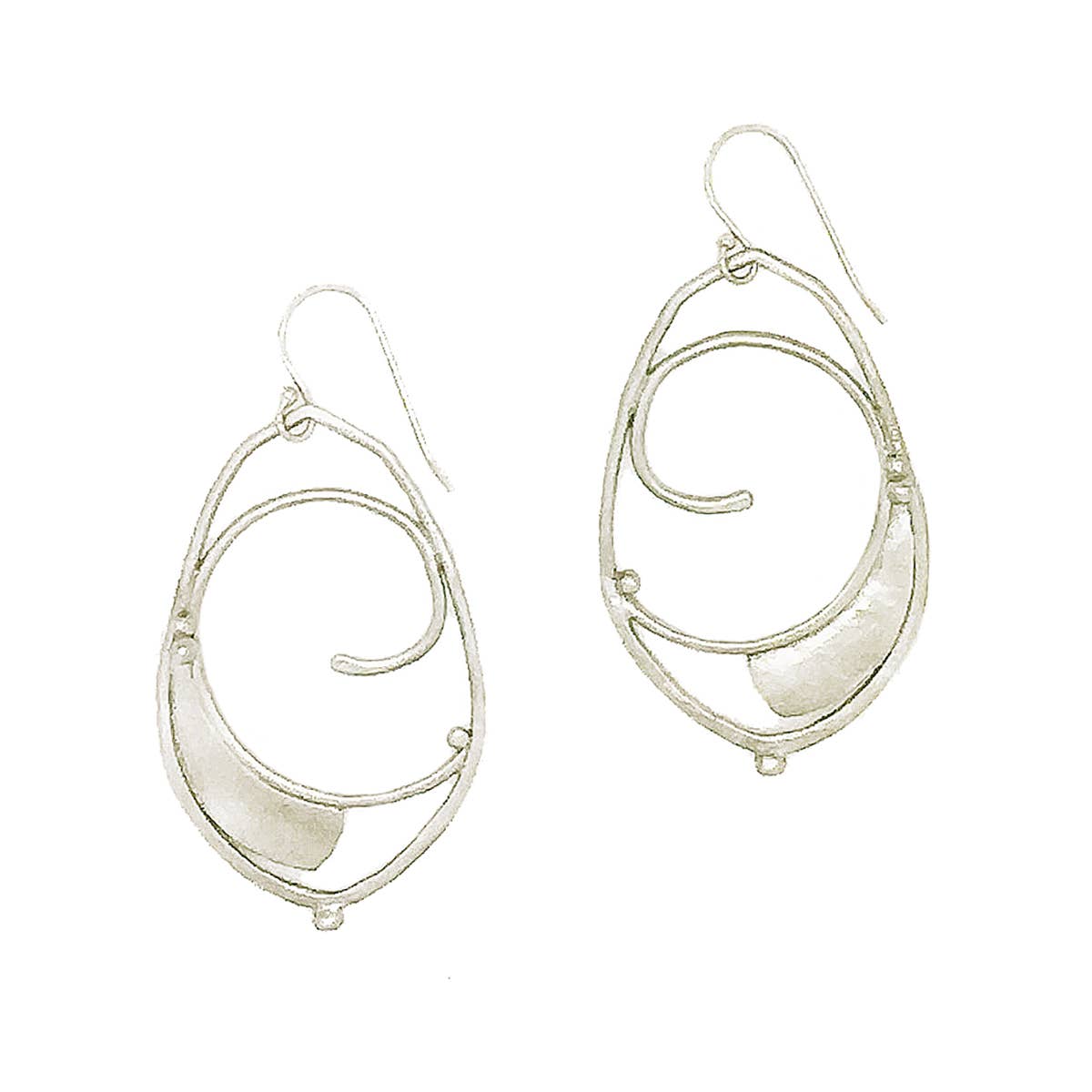 Medium french Horn earrings in Matte Sterling Silver by Julia Britell Design