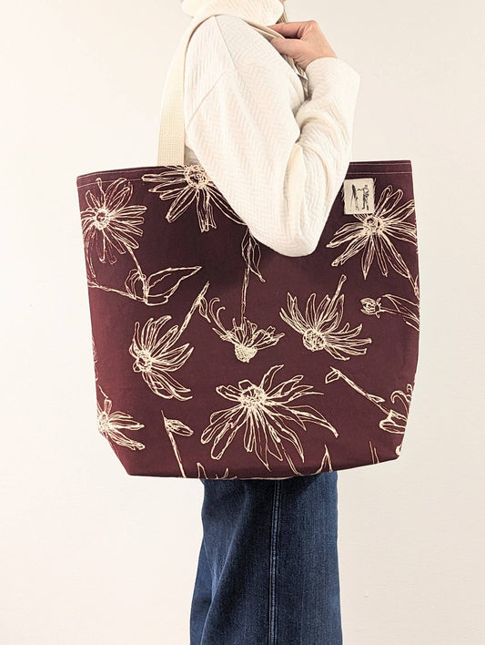 Beautiful Rudbeckia Large Tote in Burgundy Merlot from Eric and Christopher