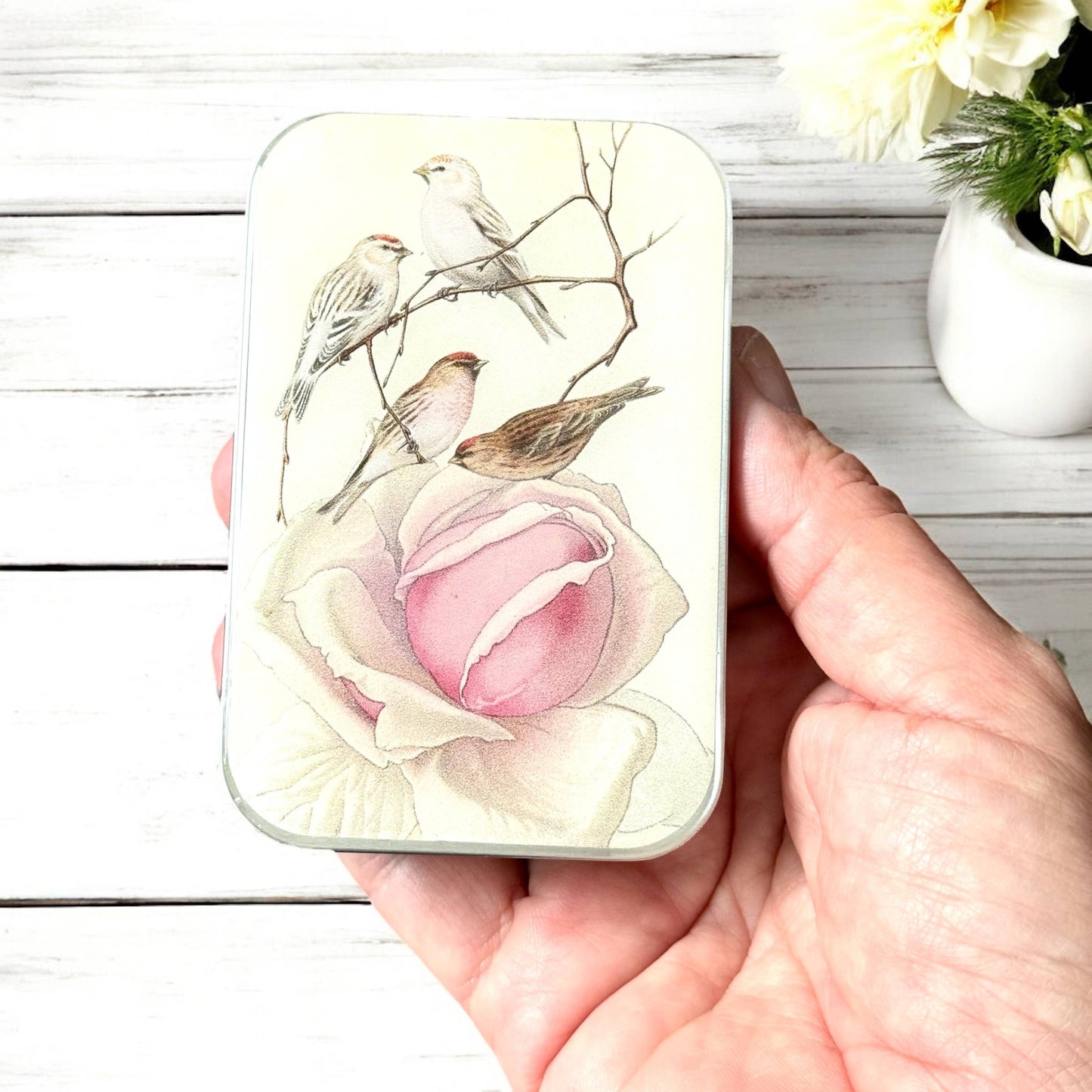 Vintage Rose & Birds Notions Tin from Firefly Notes