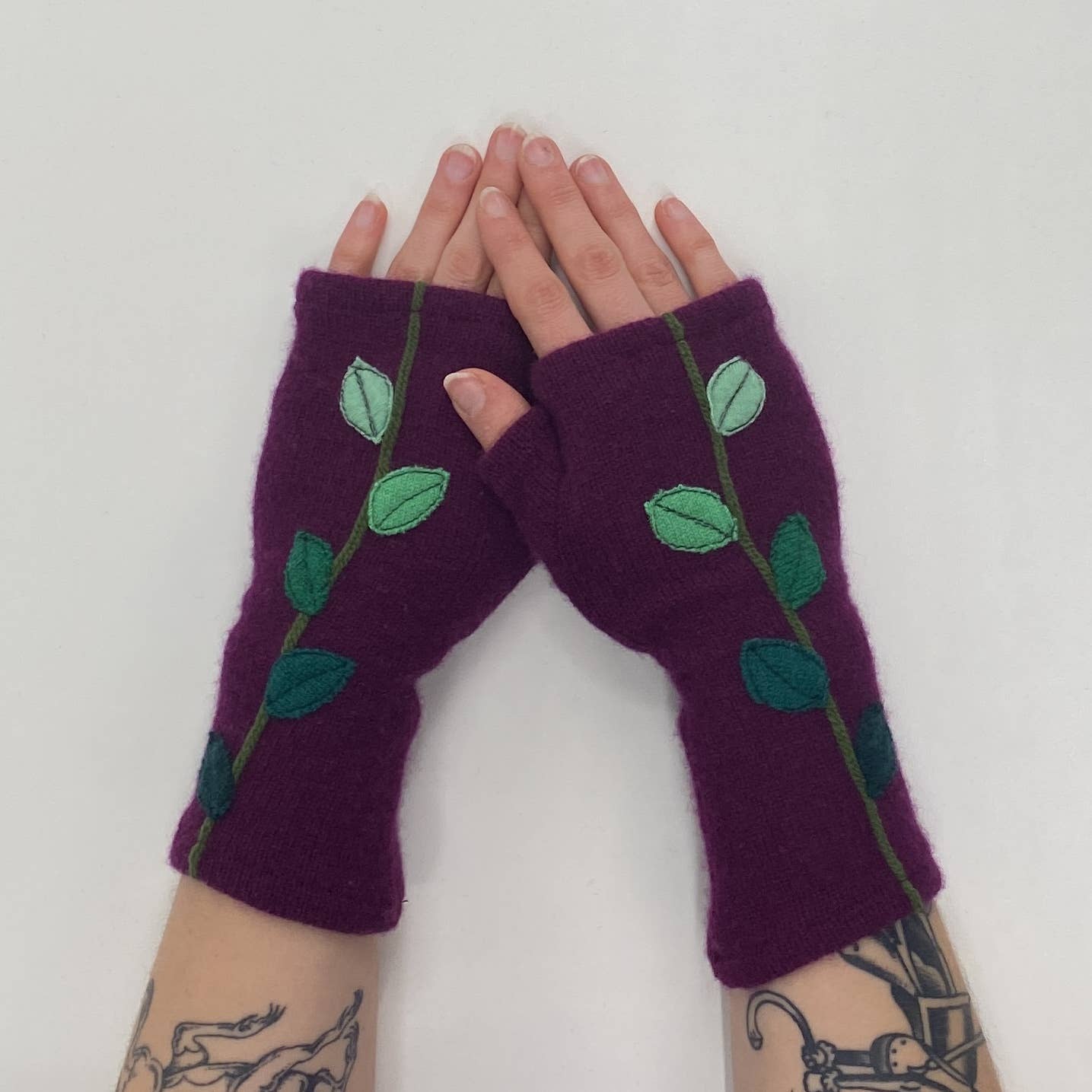 Leaves on Orange - Fingerless Cashmere Gloves from Sardine Clothing Co.