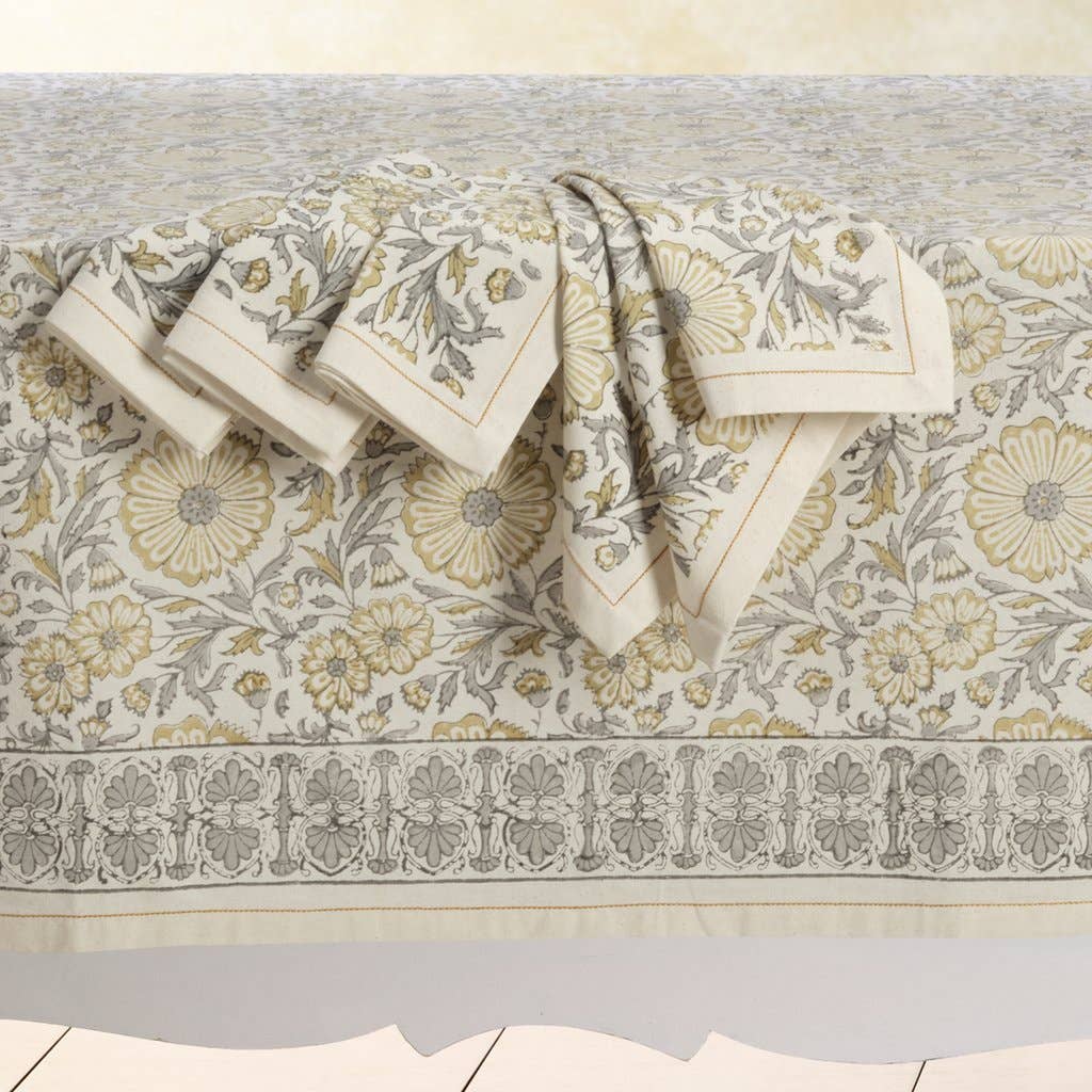 ZINNIA Hand Block Printed Cotton Tablecloth from Sustainable Threads
