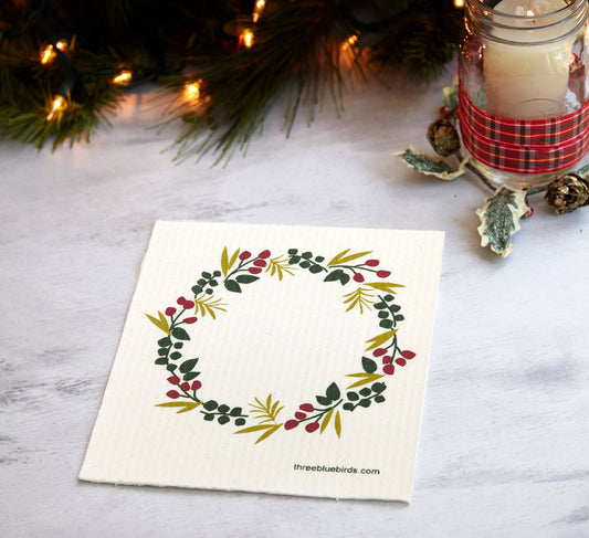 Winter Wreath - Swedish Dishcloths by Three Blue Birds