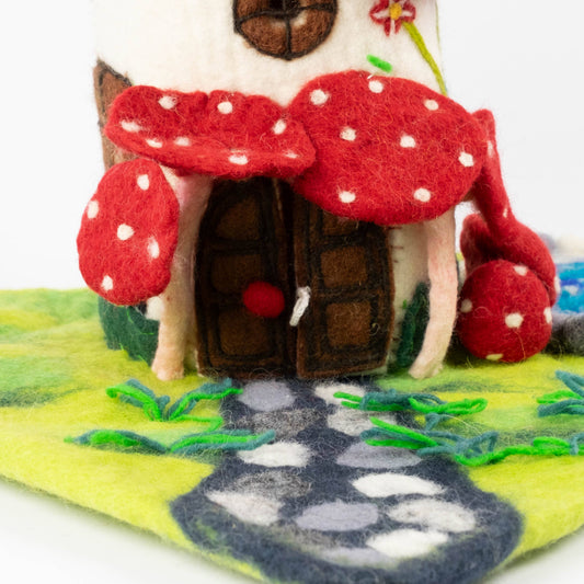 Felt Magic Mushroom House Playset For Finger Puppets by The Winding Road